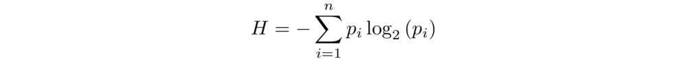 Equation for the calculation of Shannon entropy.