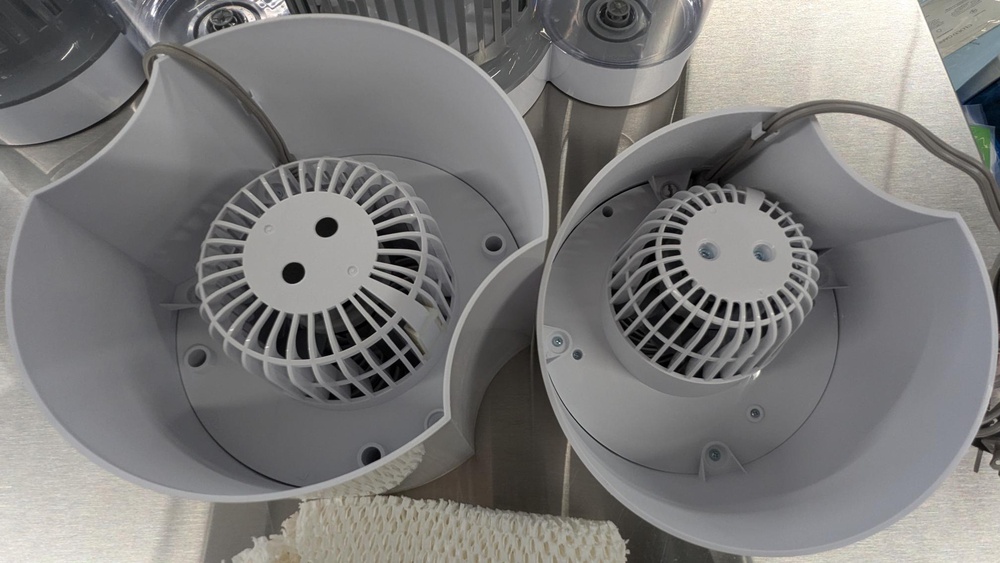 The fans of the Vornado EV200 on the left and the EV100 on the right.