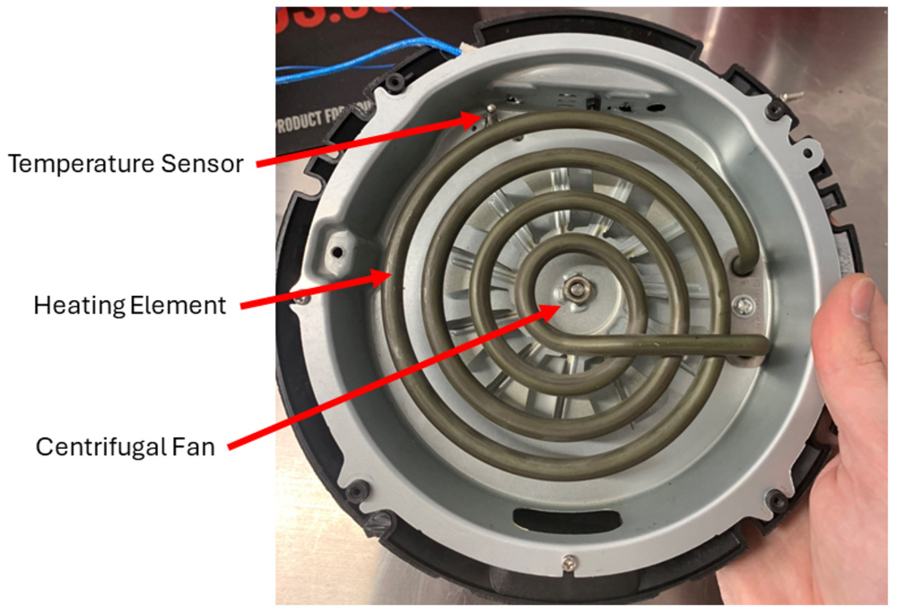 The main components of an air fryer's cooking system