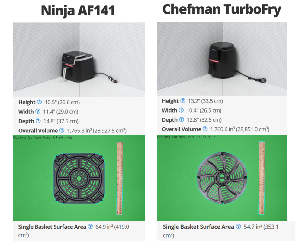 Size comparison between the Chefman TurboFry and Ninja Pro AF141