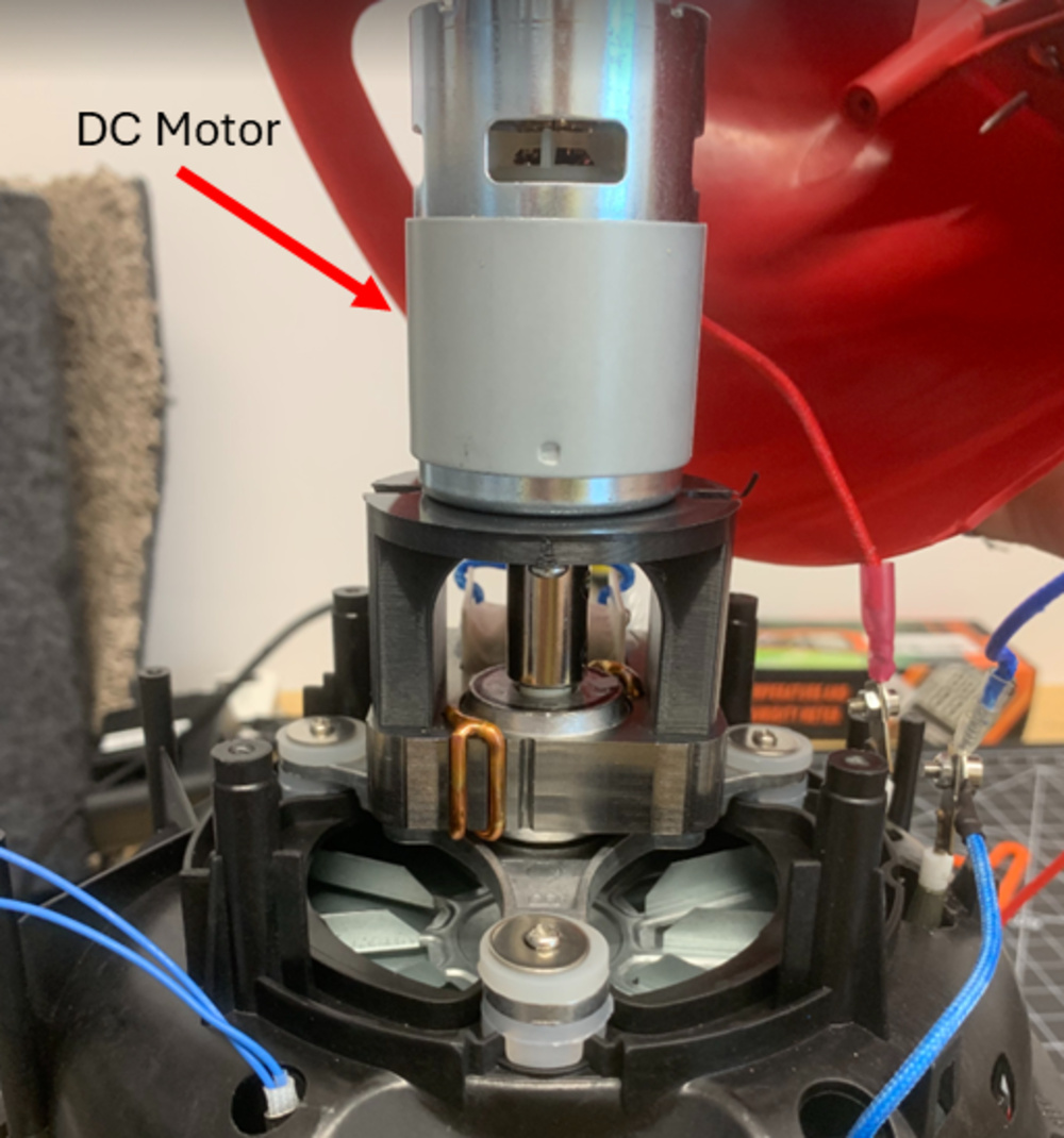 DC motor coupled to the air fryer's fan