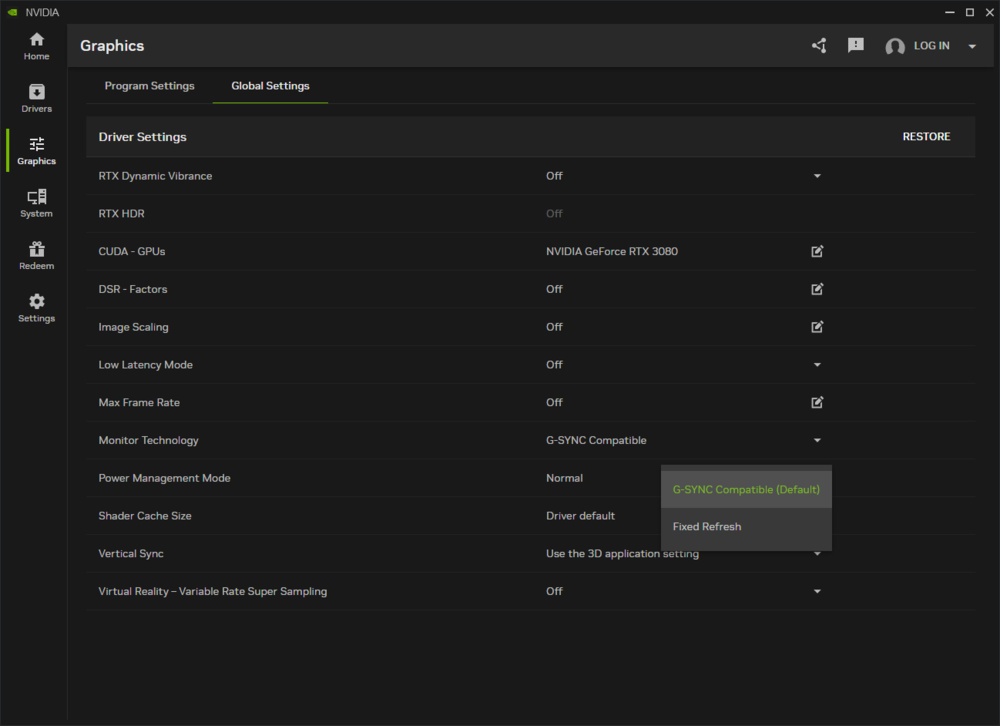 Monitor Technology toggle under Global Settings