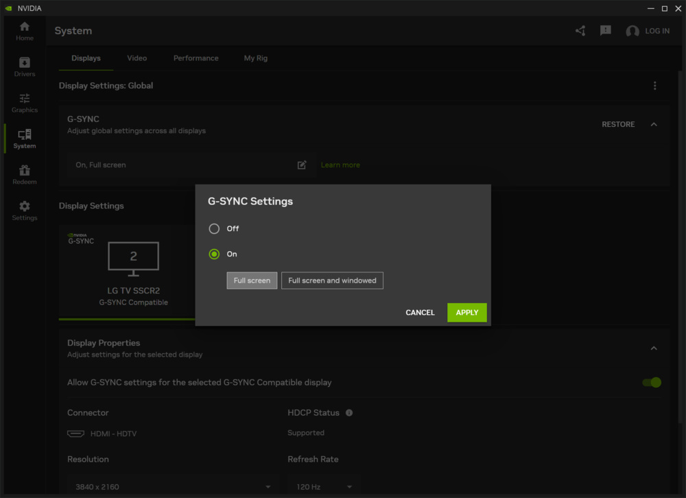 Adjusting G-SYNC Settings for Full Screen and Windows