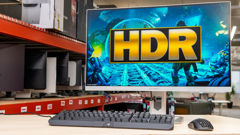 Monitor with vivid image and "HDR" on the screen.