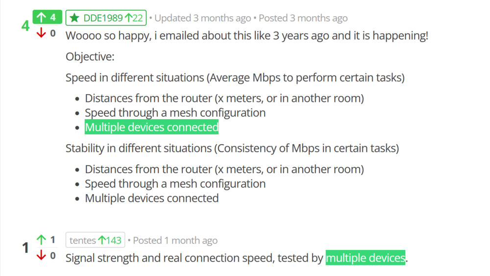 Feedback examples showing interest for multi-client router testing.