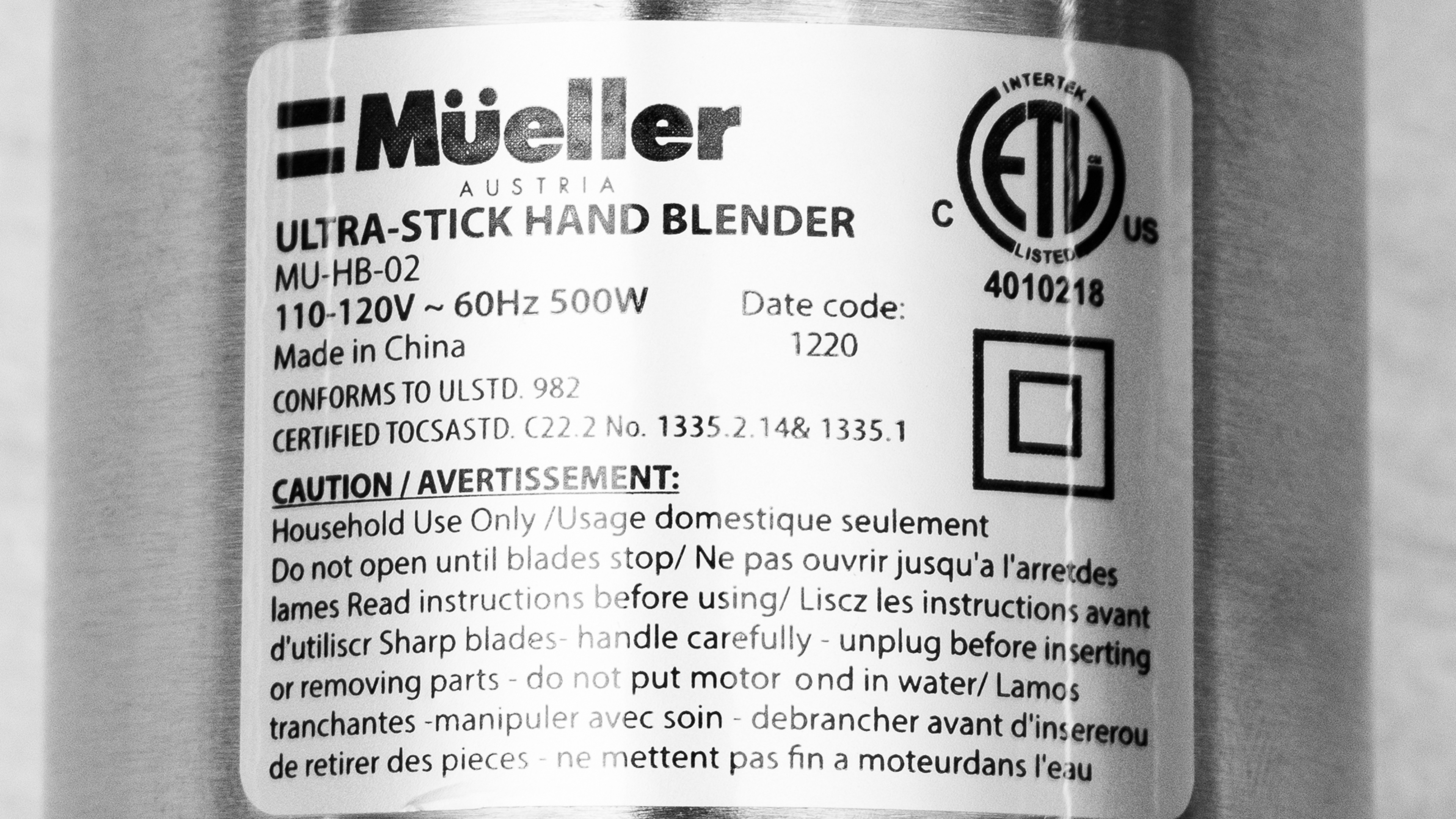 Mueller MU-HB-02 Immersion Multi-Purpose Hand Blender Instruction